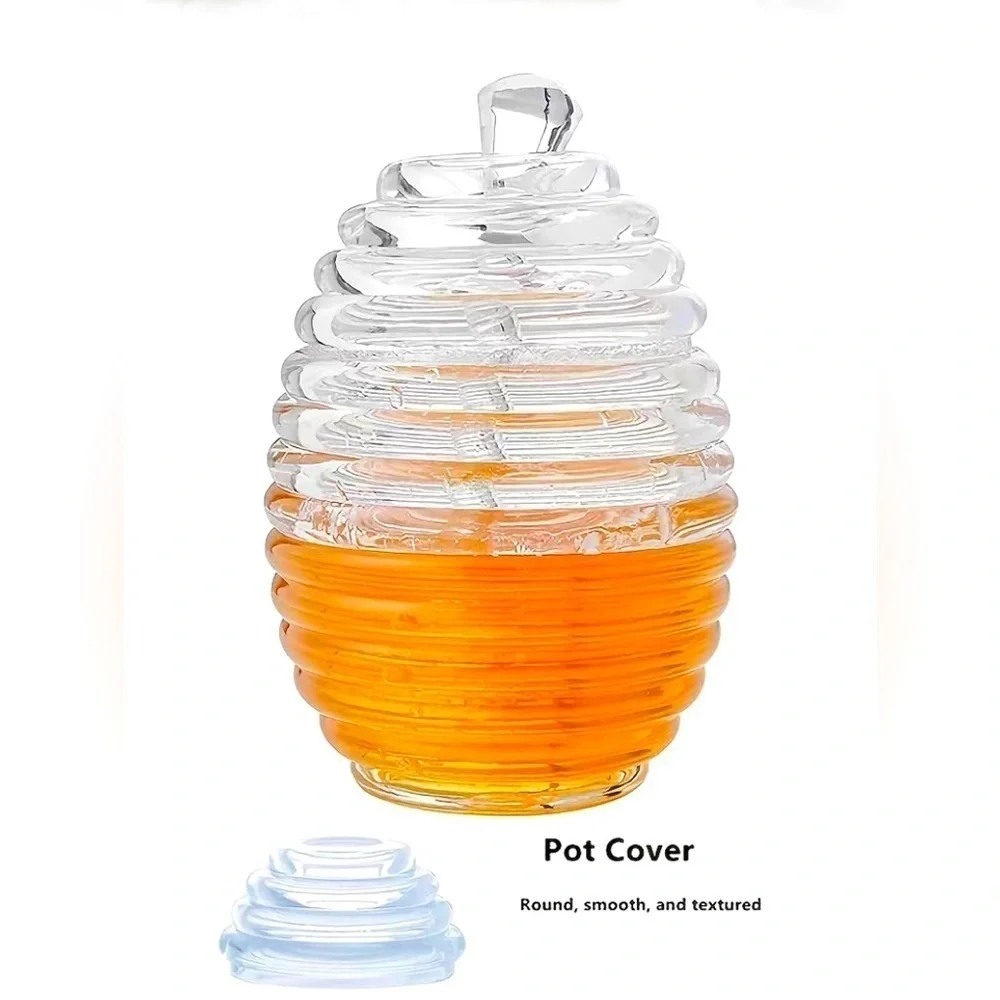 Transparent Honey Jar With Dipper & Lid Beehive Style Honey Acrylic Pot Tea
